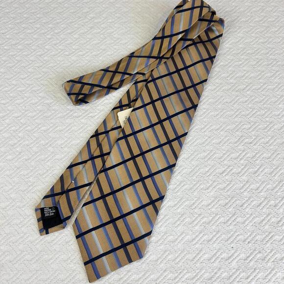 Brand New Hathaway 100% Silk The Bay Brown Blue Men's Neck Tie 80s Retro Office - Picture 2 of 8